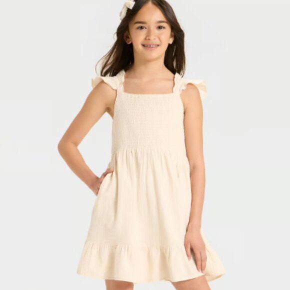 Cat & Jack Other - Girls' Sleeveless Solid Woven Dress - Cat & Jack Beige